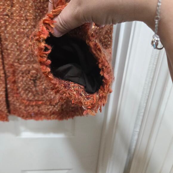 Chicos jacket womens size xl 3 orange red tweed falled for fall saraih fringe - Picture 5 of 8
